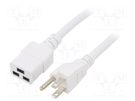 Cable; 3x14AWG; IEC C19 female,NEMA 5-15 (B) plug; PVC; 1m; white LIAN DUNG
