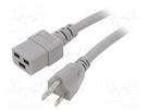 Cable; 3x14AWG; IEC C19 female,NEMA 5-15 (B) plug; PVC; 3m; grey LIAN DUNG