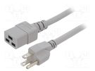 Cable; 3x14AWG; IEC C19 female,NEMA 5-15 (B) plug; PVC; 5m; grey LIAN DUNG
