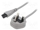 Cable; 3x0.75mm2; BS 1363 (G) plug,IEC C5 female; PVC; 3m; grey LIAN DUNG