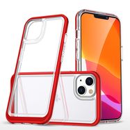 Clear 3in1 case for iPhone 14 silicone cover with frame red, Hurtel