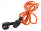 Cable; CEE 7/7 (E/F) plug angled,IEC C13 female; 3m; orange; 10A SCHAFFNER