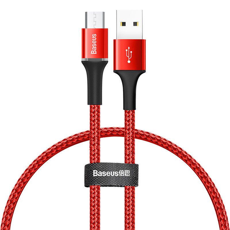 Kabelis USB2.0 A kištukas - micro USB kištukas 0.25m su nailoniniu šarvu raudonas su indikacija HALO BASEUS CAMGH-D09 6953156210448