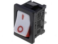 Rocker switch; ON-OFF, fixed, 2pins. 10A/250Vac, 21x15mm SPST, white-red