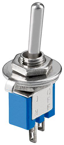 Subminiature toggle switch, ON - OFF, 2 pins, blue housing 10013