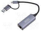 USB to Fast Ethernet adapter; USB 3.1; grey; 0.15m DIGITUS