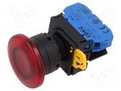 Switch: push-button; 22mm; Stabl.pos: 2; NO; red; LED; IP65; mushroom IDEC