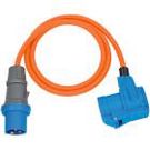 CEE Adapter Cable Camping 1.5m cable in orange (CEE plug and angle coupling incl. safety contact combination socket, 230V/16A, for permanent outdoor use)