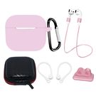 AirPods 3 Silicone Case Set + Case/Ear Hook/Neck Strap/Watch Strap Holder/Carabiner Clasp - pink, Hurtel