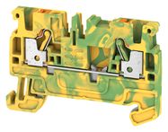 Caurplūdes terminālis A2C 2.5 PE, "Push in" veids, ar zemējumu, montējams uz DIN sliedes, zaļš/dzeltens, 2.5 mm² vadam, Weidmuller