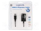 Repeater USB; USB 2.0; USB A socket,USB A plug; 5m; black LOGILINK