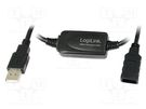 Repeater USB; USB 2.0; USB A socket,USB A plug; 15m; black LOGILINK