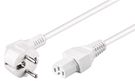 Angled Connection Cable with hot-condition coupler, 2 m, White, white - safety plug (type F, CEE 7/7) > Device socket C15