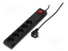 Plug socket strip: protective; Sockets: 5; 230VAC; 10A; black JONEX