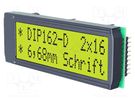 Display: LCD; alphanumeric; STN Positive; 16x2; 68x26.8mm; LED DISPLAY VISIONS