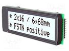 Display: LCD; alphanumeric; FSTN Positive; 16x2; 68x26.8mm; LED DISPLAY VISIONS