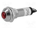 Indicator: LED; prominent; red; 24VDC; Ø8.2mm; IP40; for soldering NINIGI