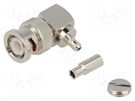 Plug; BNC; male; angled 90°; 50Ω; crimped; for cable; POM AMPHENOL RF
