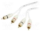 Cable; RCA socket x2,both sides; 1m; white; for amplifier 4CARMEDIA