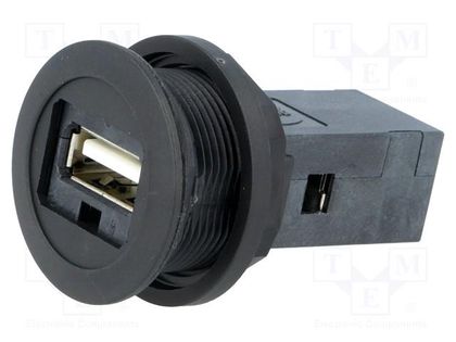 USB socket; 22mm; har-port; -25÷70°C; Ø22.3mm; IP20; black HARTING 09454521903