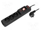 Plug socket strip: protective; Sockets: 3; 250VAC; 10A; black ARMAC