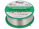 Soldering wire; Sn99Ag0,3Cu0,7; 1mm; 100g; lead free; reel; 3% CYNEL