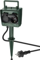 Garden Socket 4-Way with Ground Spike, black-green, 2 m - splash-proof safety socket
