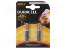 Battery: alkaline; 1.5V; AAA,R3; non-rechargeable; 2pcs; BASIC DURACELL