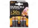Battery: alkaline; 1.5V; AA; non-rechargeable; 4pcs; Plus DURACELL