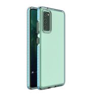 Spring Case clear TPU gel protective cover with colorful frame for Samsung Galaxy A72 4G light blue, Hurtel