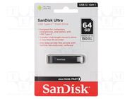 Pendrive; USB 3.1; 64GB; R: 150MB/s; USB C; ULTRA USB SANDISK