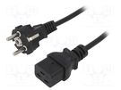 Cable; 3x1mm2; CEE 7/7 (E/F) plug,IEC C19 female; PVC; 1.8m; 16A AKYGA