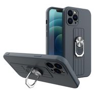 Ring Case silicone case with finger grip and stand for iPhone XS Max dark blue, Hurtel