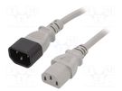 Cable; 3x1mm2; IEC C13 female,IEC C14 male; PVC; 5m; grey; 10A LIAN DUNG
