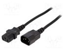 Cable; 3x1mm2; IEC C13 female,IEC C14 male; PVC; 5m; black; 16A GEMBIRD