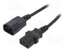Cable; 3x1mm2; IEC C13 female,IEC C14 male; PVC; 3m; black; 16A GEMBIRD