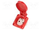 Connector: AC supply; socket; 2P+PE; 250VAC; 16A; red; PIN: 3; IP54 PCE