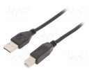 Cable; USB 2.0; USB A plug,USB B plug; nickel plated; 1.5m; black GEMBIRD