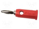 Plug; 4mm banana; banana 4mm plug,Jackplug; 5A; 2.5kVDC; red MUELLER ELECTRIC