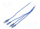 Cable; USB 2.0; nickel plated; 1.2m; blue; textile AKYGA