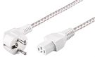 Angled Connection Cable with hot-condition coupler, 2 m, White and Silver, 2 m, white-silver - safety plug (type F, CEE 7/7) > Device socket C15