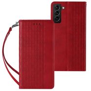 Magnet Strap Case Case for Samsung Galaxy S22 + (S22 Plus) Pouch Wallet + Mini Lanyard Pendant Red, Hurtel