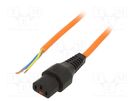 Cable; IEC C13 female,wires; 4m; with IEC LOCK locking; orange SCHAFFNER