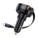 Car Quick Charger 60W 12-24V USB-C QC4.0 PD3.0 with Retractable 0.7m USB-C Cable, Black