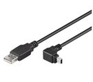 Kabelis USB2.0 A spraudnis -> USB mini B spraudnis 90° leņķis,1.8m melns