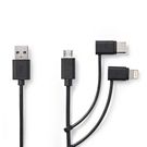 3-in-1 Cable | USB 2.0 | USB-A Male | Apple Lightning 8-Pin / USB Micro-B Male / USB-C™ Male | 480 Mbps | 1.00 m | Nickel Plated | Round | PVC | Black | Label