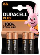 Alkaline baterijas R6 (MN1500 / AA) 1.5V Duracell 100% Plus Power (4gab blisterī)