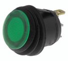 Rocker switch; ON-OFF, fixed, 2pins. 10A/250Vc, Ø25.0mm, SPST, IP66 round, water proof green illumination NEON