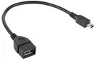 Kabelis USB2.0 AF ligzda -> mini USB BM spraudnis 0.2m, OTG,  melns