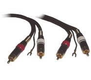 RCA AUDIO CABLE, 2 x RCA MALE TO 2 x RCA MALE + EARTHING CABLE, GOLD-PLATED, 1.5m